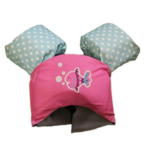 Swimways Child PFD Life Jacket Swim Trainer 30-50 lbs Pink Blue Polka Dot Fish